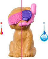 Barbie Puppy Pool Party-Spielset mit Modepuppe, Hundehütte und Rutsche, Herzbecken, 2 Hundefiguren, 6 Zubehörteilen und Farbwechsler, JBF35