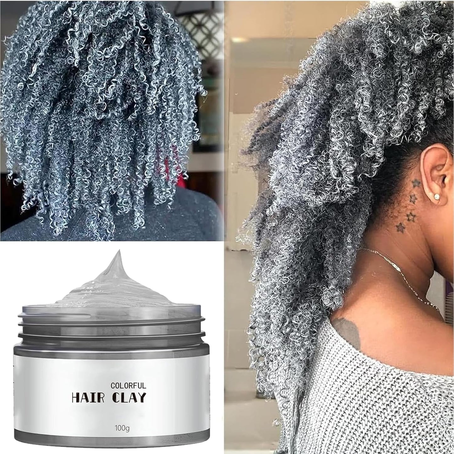 Natürliche Haarfärbecreme, Silbergrau, sofortige Haarfarbe, Wachs, temporäre Frisur, graue Farbe, natürliches Haar, Silbergrau, 100 ml, Naty Shop Haarfärbemittel
