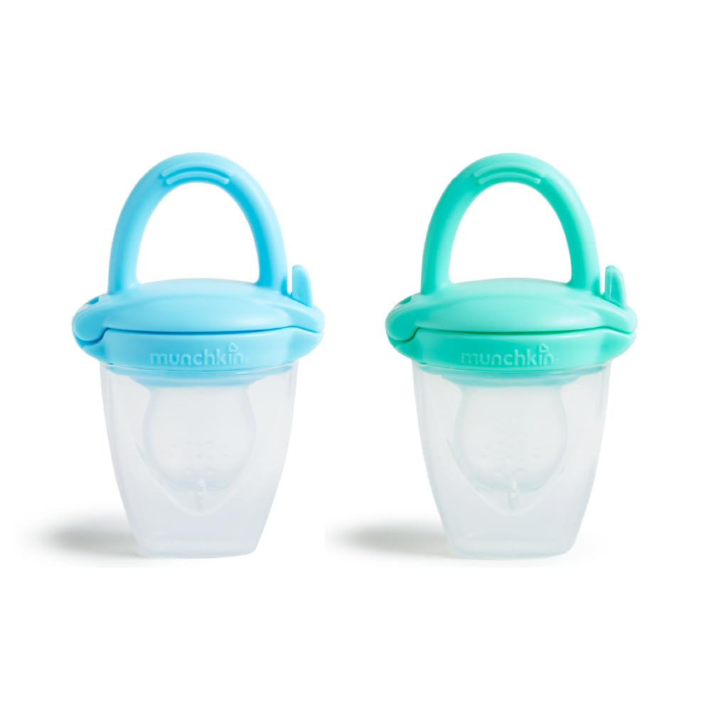 Munchkin Baby-Nahrungsmittelspender aus Silikon | Ideal für unterwegs – Silikonbeutel für Tiefkühlkost | Selbsternährender Futterspender | Entwöhnungsfutterautomat | BPA-frei | Ab 4 Monaten+ | 2 Stück | Blau und Grün