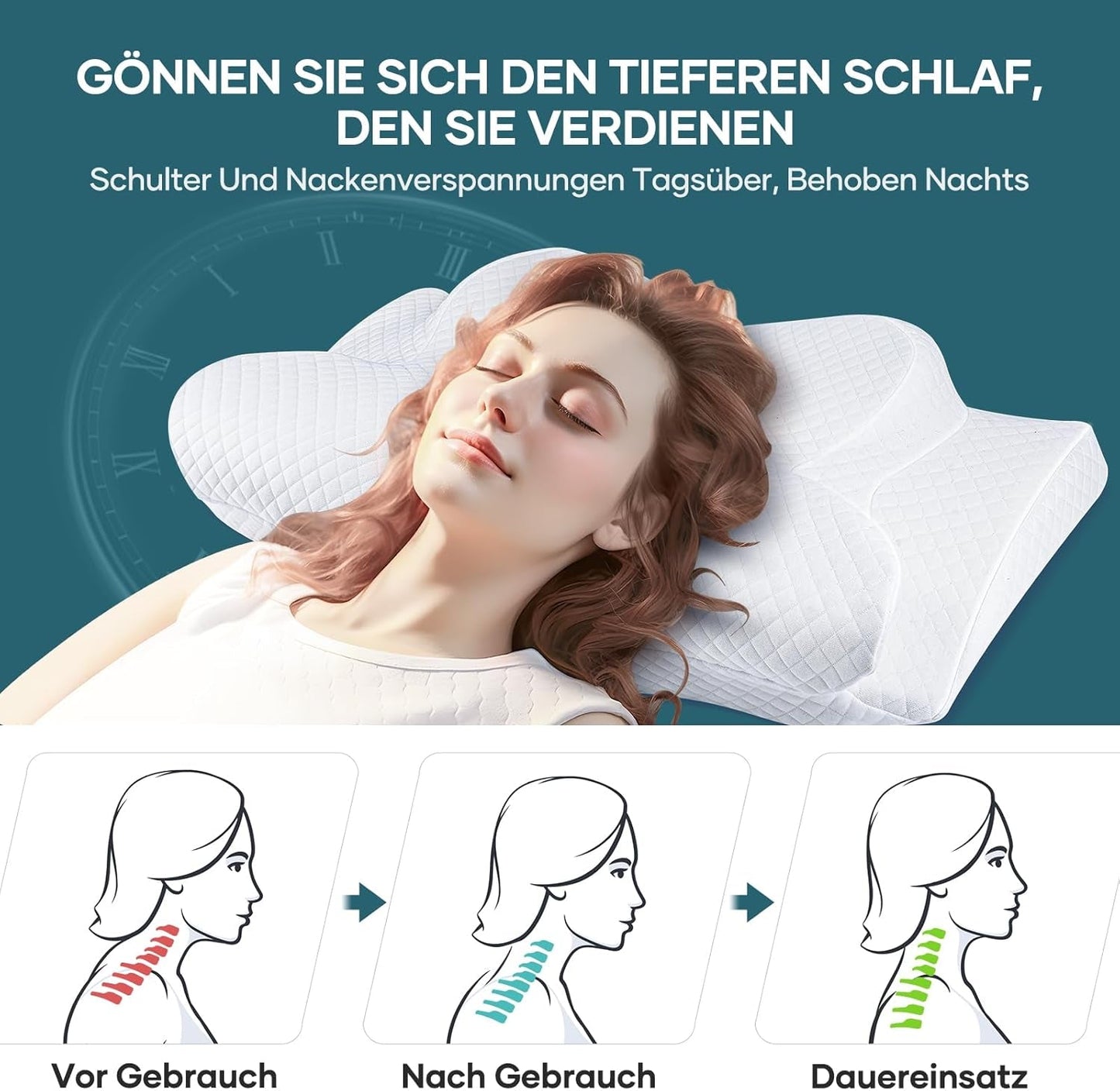Nackenkissen, Kopfkissen, orthopädisches Kissen, Memory-Schaum-Kissen, ergonomisches Kopfkissen, Nackenstützkissen, Anti-Seitenaufprall-Kissen für Seiten-, Rücken- und Bauchschläfer, weiße orthopädische Nackenkissen, Naty Shop