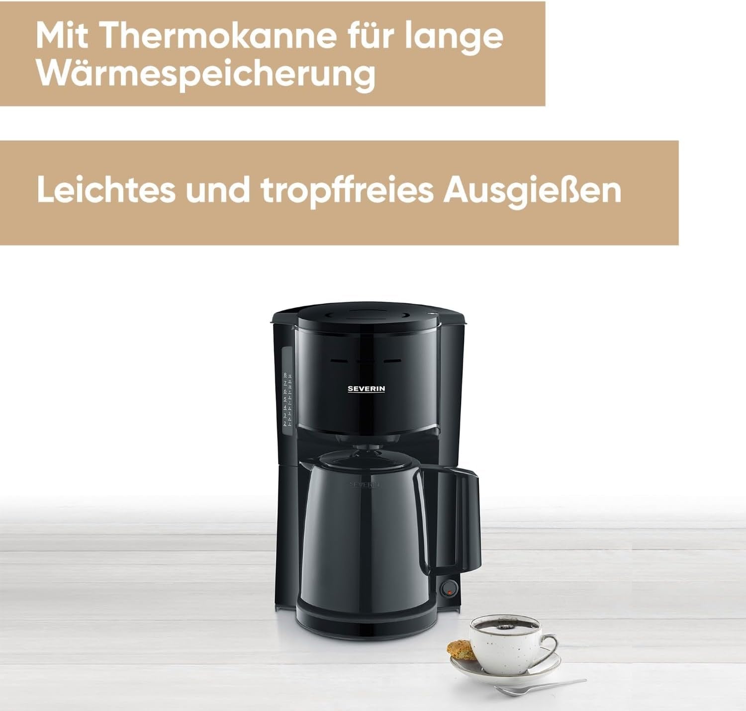 SEVERIN Filterkaffeemaschine mit Thermokaraffe, Kaffeemaschine für bis zu 8 Tassen, attraktiver Filterkaffeebereiter mit isolierter Karaffe, Schwarz, 1 Liter, KA 9306
