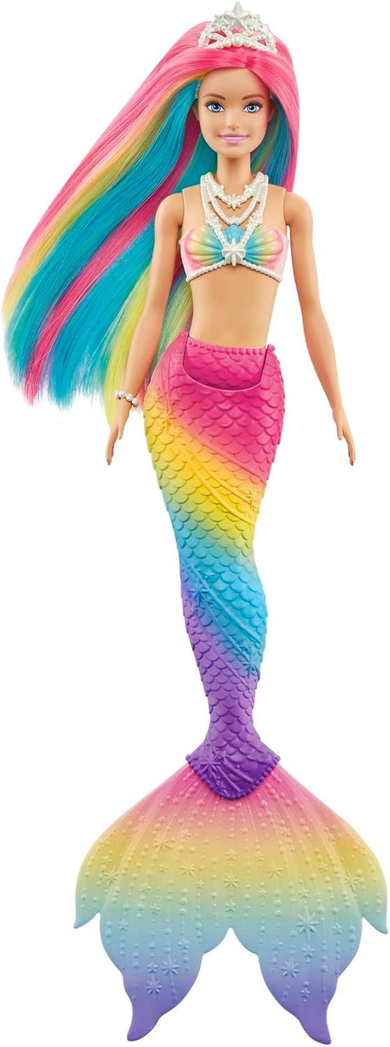 Barbie Dreamtopia Rainbow Magic Mermaid, Barbie Meerjungfrau mit Regenbogenhaar, durch Wasser aktivierte Farbwechselpuppe, 3 Jahre altes Spielzeug, Geschenk für Mädchen, GTF89 Naty Shop Puppen mit einzelnem Regenbogenhaar