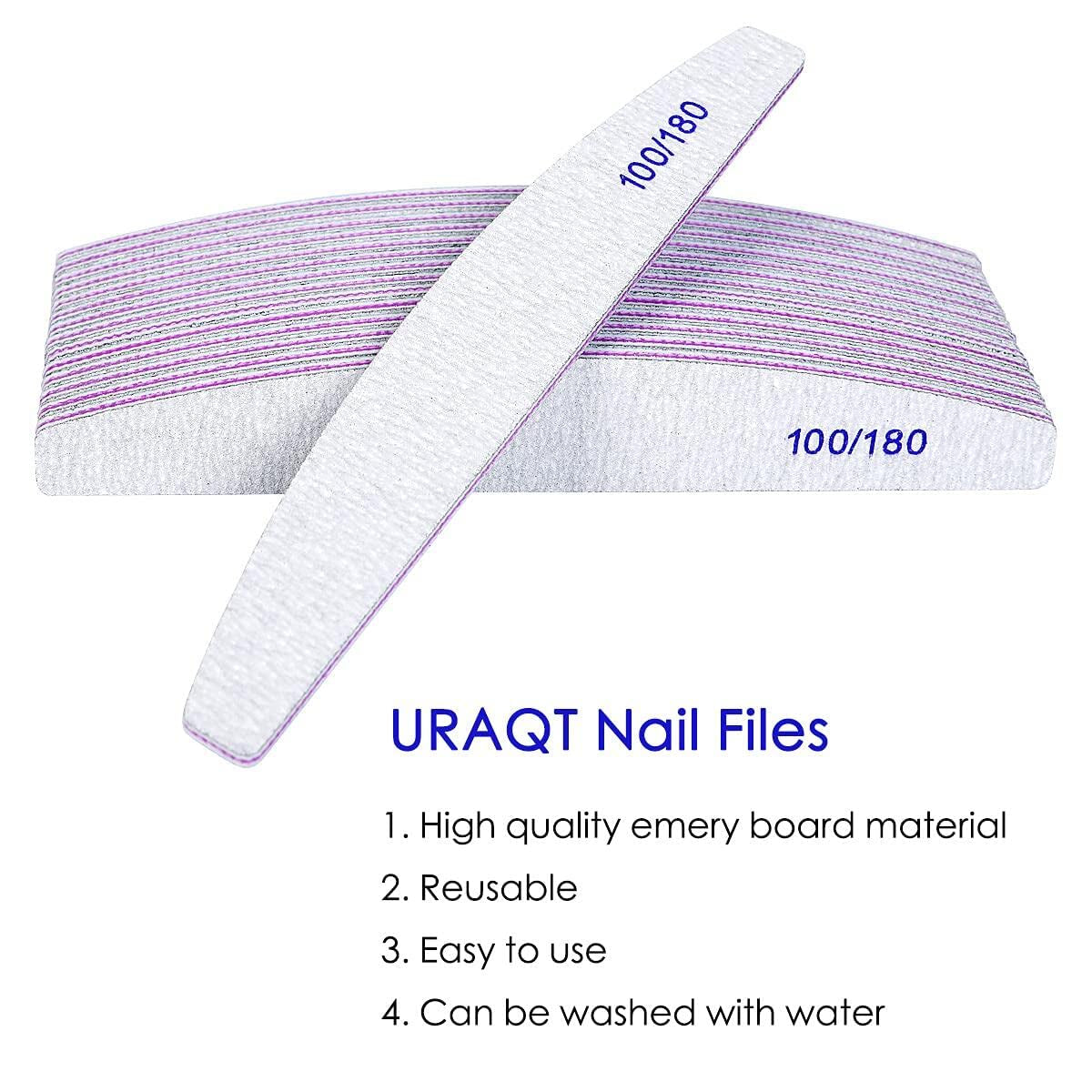 URAQT Professionelle Nagelfeile, 16 Stück, Feile 100/180, Waschbar, Für Nägel, Doppelseitig – Friseursalon, Haustiere (White)