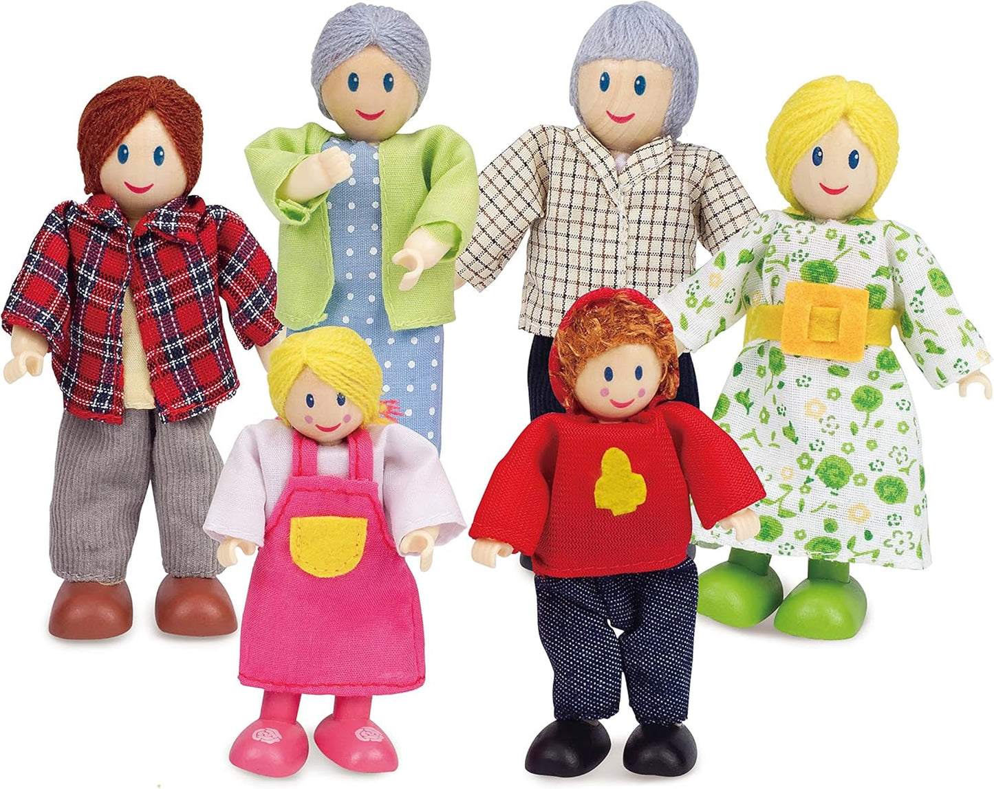 E3405 – Puppenhaus, Puppenhaus mit Zubehör, Holz und E3500 – Puppenfamilie, helle Haut