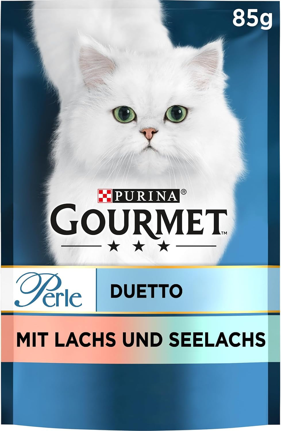 Gourmet Perle Duetto Nassfutter für Katzen mit Lachs und gelbem Kabeljau, 26er-Pack (26 x 85 g)