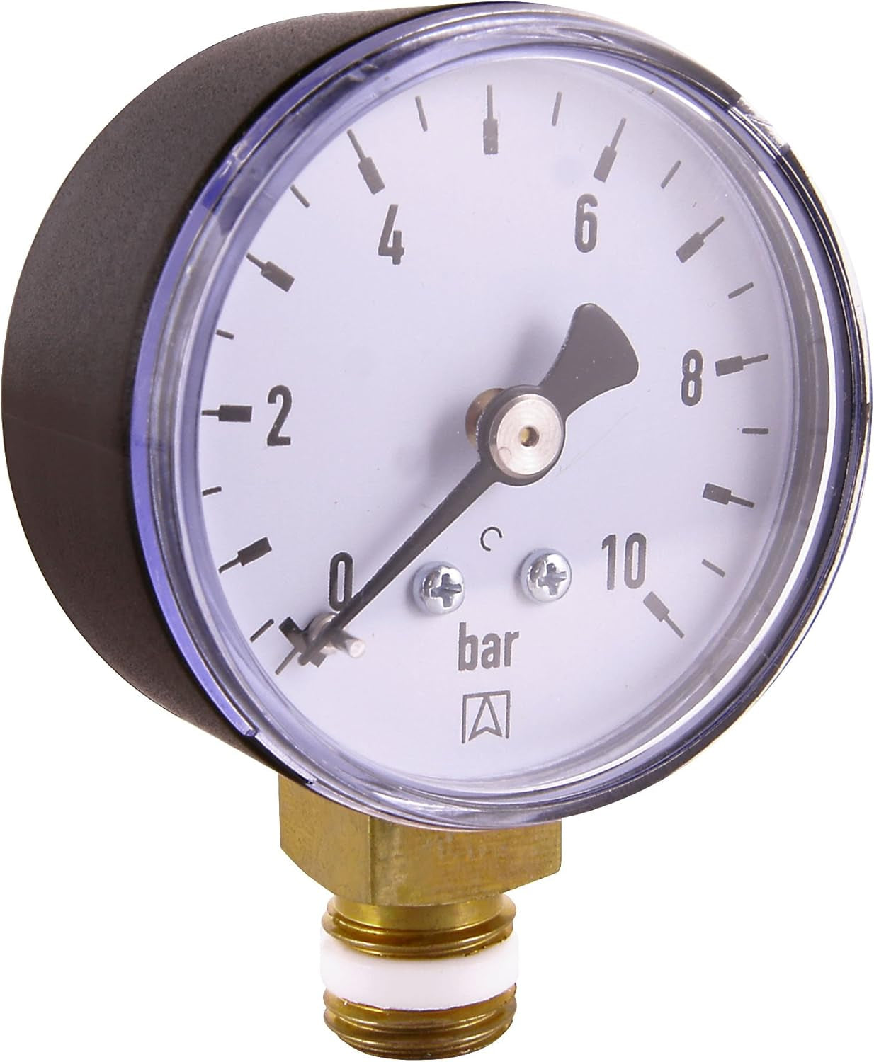 Hornmanometer mit 1/4-Zoll-Bodenanschluss – Schwarz – Geeignet für Rückspülfilter mit Druckminderer – Kunststoff – Selbstdichtend mit PTFE-O-Ring/Manometer/Druckluft/Manometer/DMMU14
