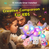 LED-Musik-Plüschkatze, leichtes singendes Spielzeug, Katzenmutter mit 3 Kätzchen im Bauch, animiertes Schlaflied, beruhigendes Spielzeug für Mütter, Kinder, kleine Mädchen, Regenbogen, 45 cm
