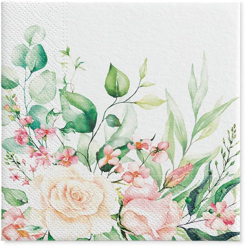 PAW - 3-lagige Servietten (33 x 33 cm) I 20 Stück I Perfekt für Geburtstage, Partys, Hochzeiten, Kommunionen und Feiertage I Farbige Papierservietten – Blumen, Rosen I Farbe: Floral Moments (2er-Pack)