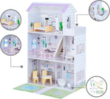 Teamson Kids Olivia's Little World Riesenpuppenhaus mit 16 Puppenzubehörteilen, Puppenhaus aus Holz mit Möbeln, 3-stöckig, 30 cm großes Puppenhaus für Kinder ab 3 Jahren