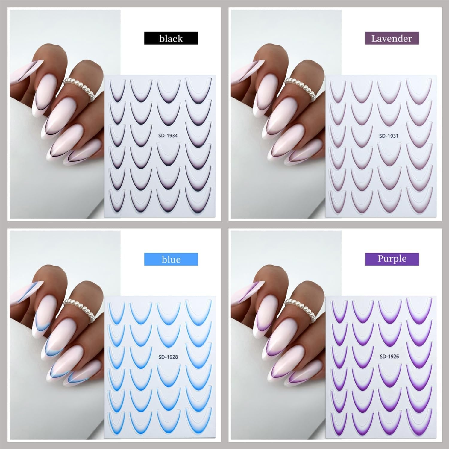 GZMAYUEN 12 Farben Französische Nagelaufkleber, 3D-Nagelaufkleber mit französischem Farbverlauf, selbstklebendes Nageldesign, Nagelzubehör