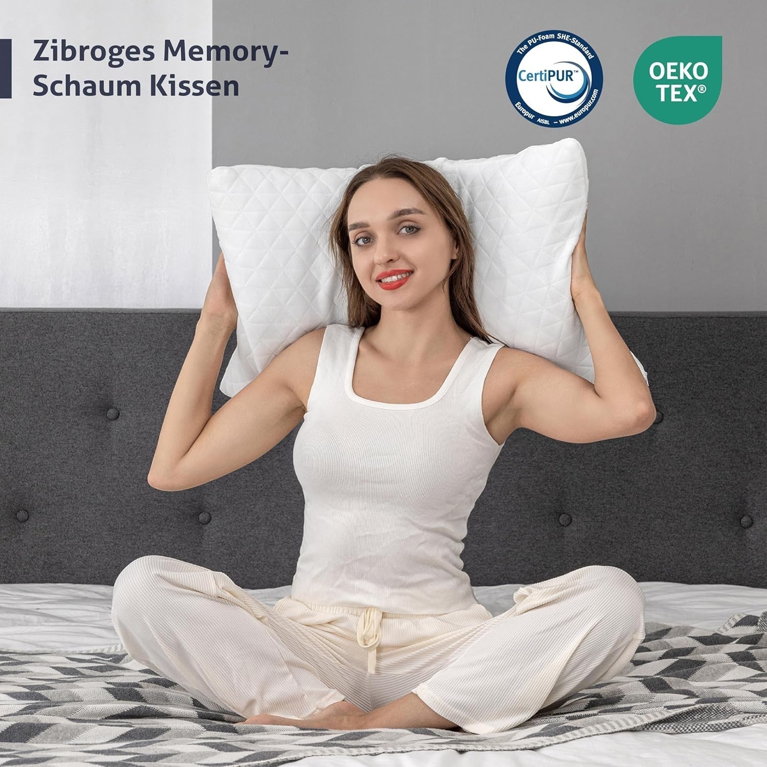 EGO HOME Memory-Schaum-Kissen 40 x 80 cm mit geschreddertem Memory-Schaum – Atmungsaktives, ergonomisches Nackenstützkissen für Seiten-, Rücken- oder Bauchschläfer – Öko-Tex-zertifiziert – Bezug waschbar