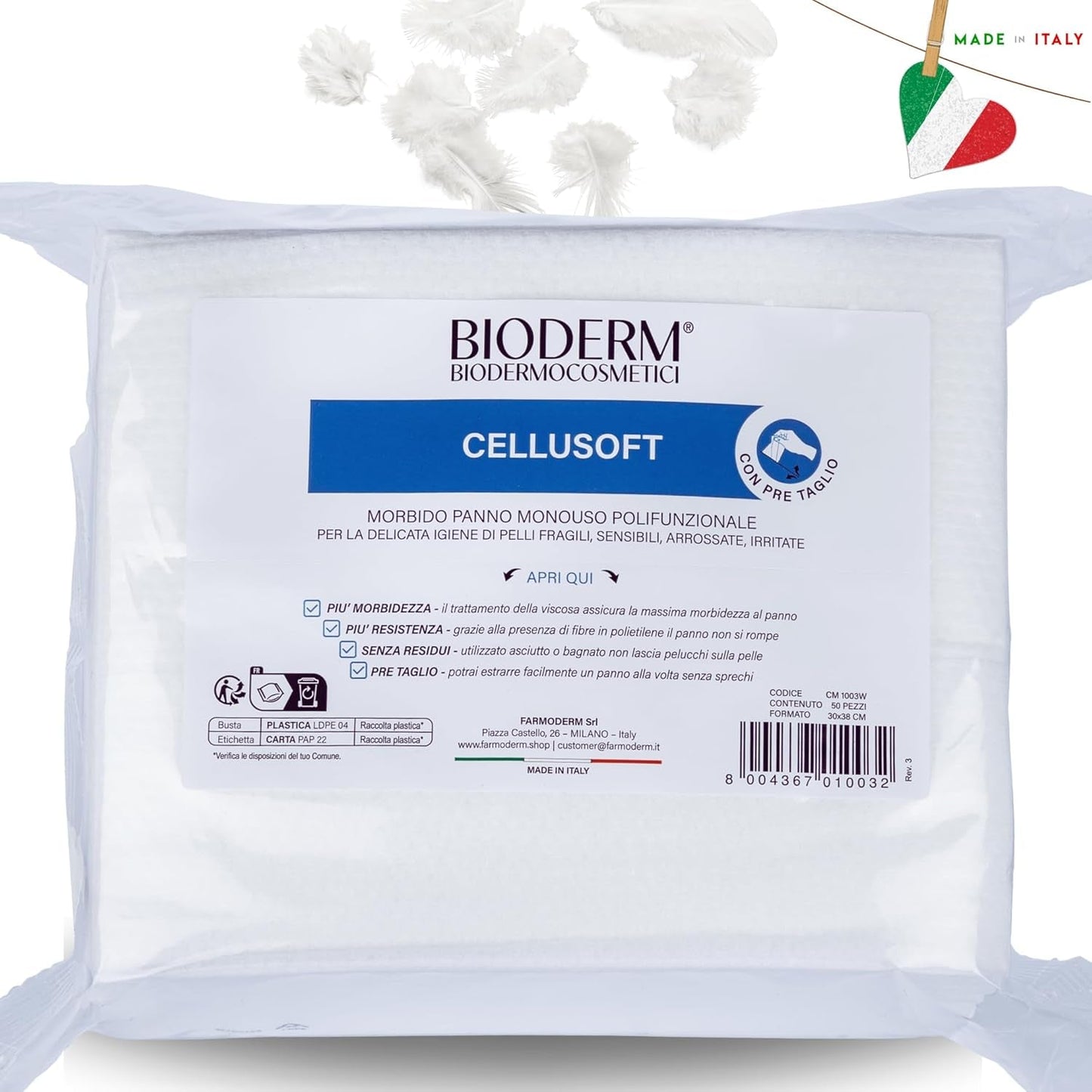 BIODERM Cellusoft – weiche, multifunktionale Einweg-Feuchttücher aus Viskose und Polyester – Multifunktionstücher für die empfindliche Hygiene empfindlicher und geröteter Haut älterer Menschen und Kinder – 30 x 38 cm (50