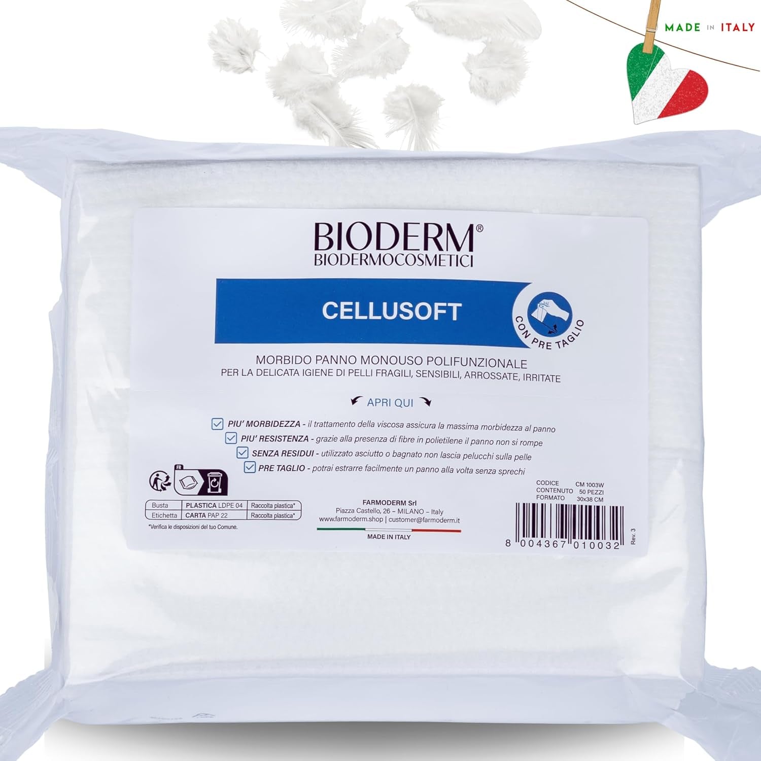 BIODERM Cellusoft – weiche, multifunktionale Einweg-Feuchttücher aus Viskose und Polyester – Multifunktionstücher für die empfindliche Hygiene empfindlicher und geröteter Haut älterer Menschen und Kinder – 30 x 38 cm (50