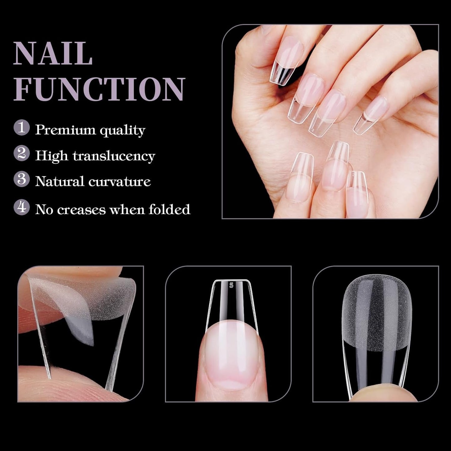 Kurze künstliche Nägel, Ballerina, 120 Stück, zum Aufkleben, 12 Größen, kurze künstliche Nägel, weiche Gel-Nagelspitzen mit vollständiger Abdeckung für kurze Gelnägel, S