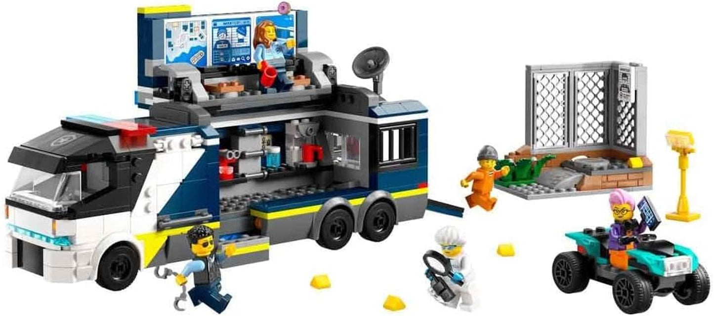 LEGO City Polizei-Truck mit Labor, Quad-Polizei-Set und Spielzeug-Truck für Kinder, Geschenk für Jungen und Mädchen ab 7 Jahren, plus 5 Minifiguren – 2 Polizisten, 1 Wissenschaftler und 2 Gauner 60418 Bausets Beuche den LEGO-Store