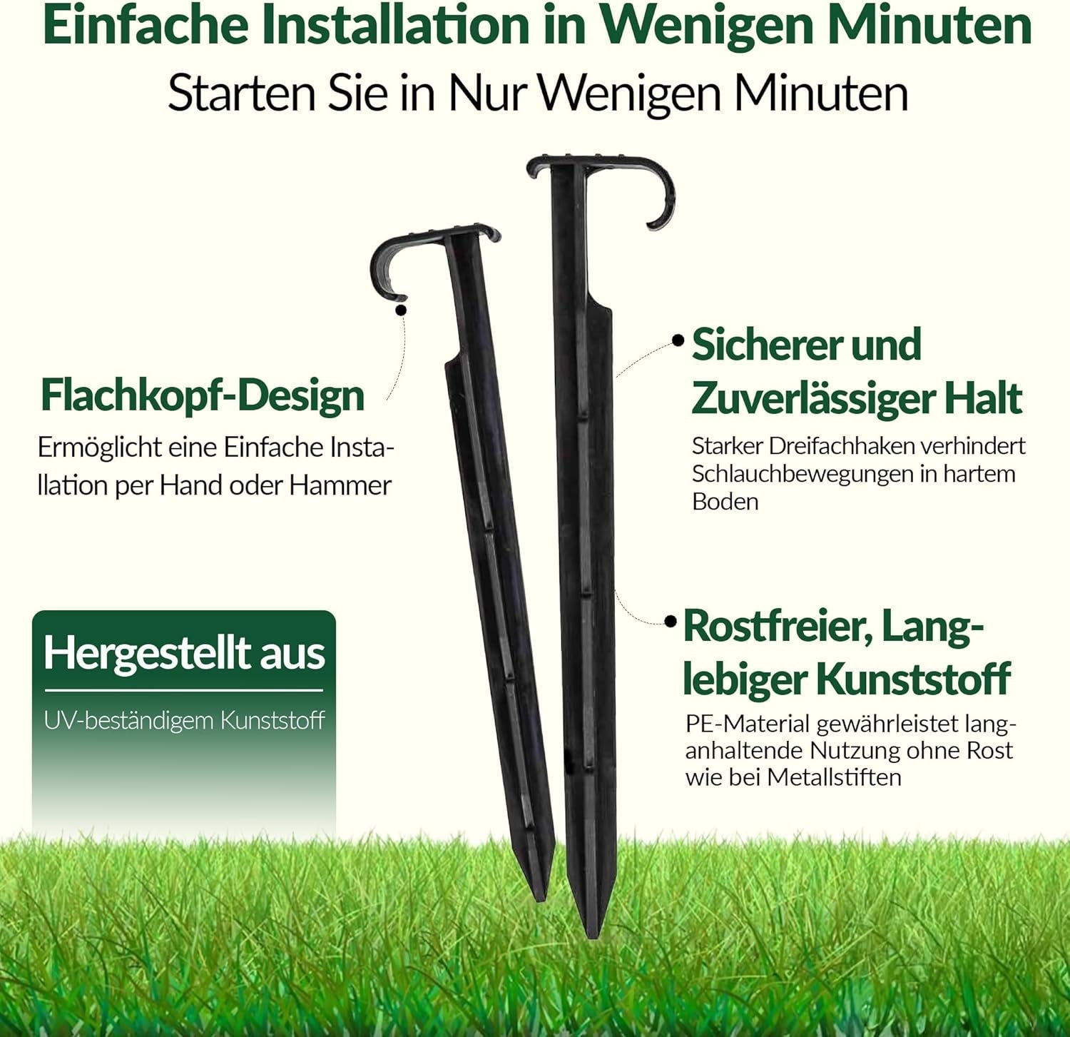 GARDENIX AquaPIN Gartenschlauchanker, 50 Stück, Erdspieß, Befestigungsanker für Tropfschlauch, Bewässerungsschlauch, Verbindungsgabel