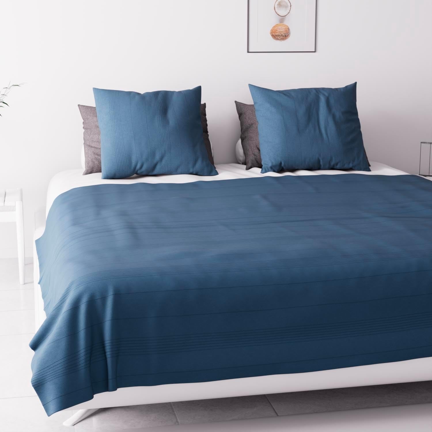 Soleil D'Ocre Adele, Zickzackbezug, vom Sofa geworfen, Polycoton, Blau, 220 x 240 cm Bettdecken und Steppdecken Naty Shop