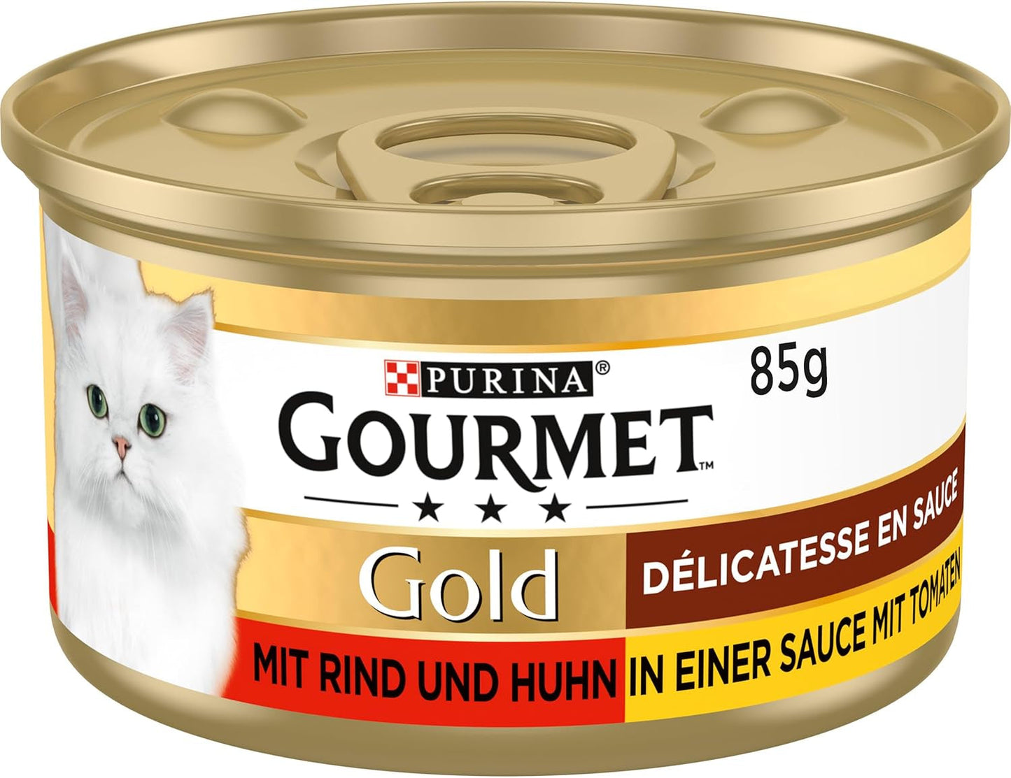 Gourmet Gold Délicatesse en Sauce Rind- und Hühnernassfutter für Katzen, 12er-Pack (12 x 85 g)