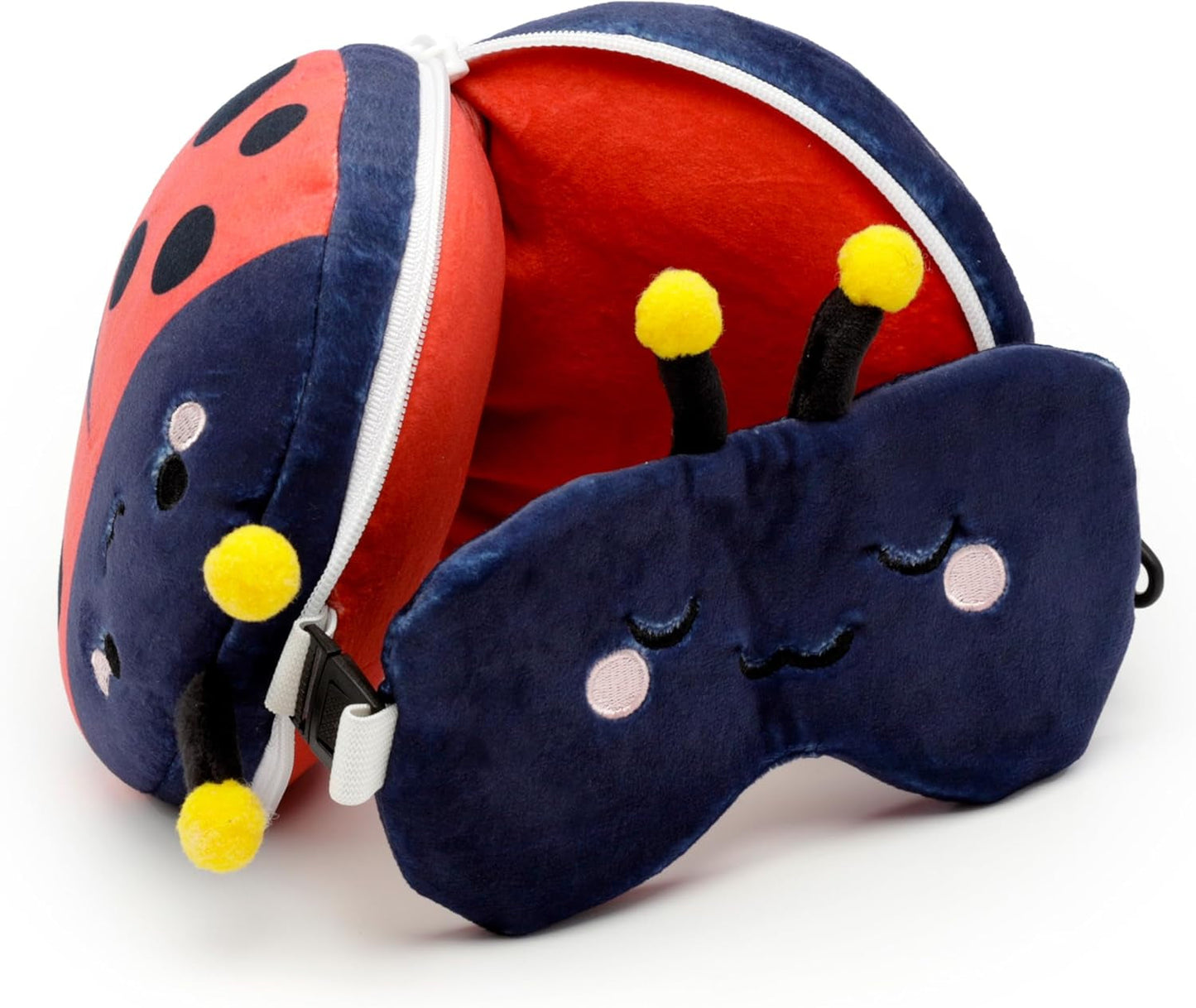 Puckator Relaxeazzz Reisekissen mit Marienkäfermaske – weiche Tiere, mehrfarbig, 1 Unité (1er-Set) Naty Shop Reisekissen