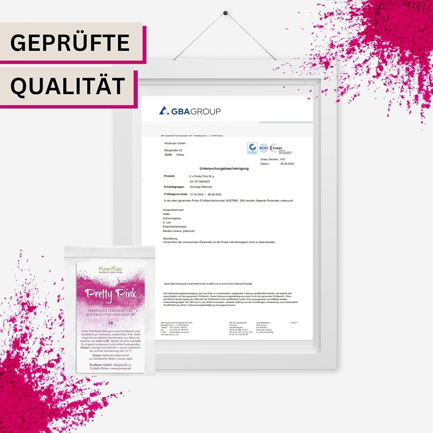 Pretty Pink Natürliche Lebensmittelfarbe Pulver Rosa (Roh Vegan) Pastel Rose Bis Intensiv Rosa-Rot - Essbare Farbe Für Lebensmittel Aus Früchte Und Gemüse - Natürliche Lebensmittelfarbe | Pureraw 5G Naty Shop