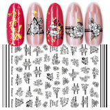 JMEOWIO Nagelsticker Geometrie 10 Blatt Nagelaufkleber Selbstklebend Schwarzes Herz Unregelmäßig Geformt Nail Art Sticker Dekoration Nageldesign Zubehör