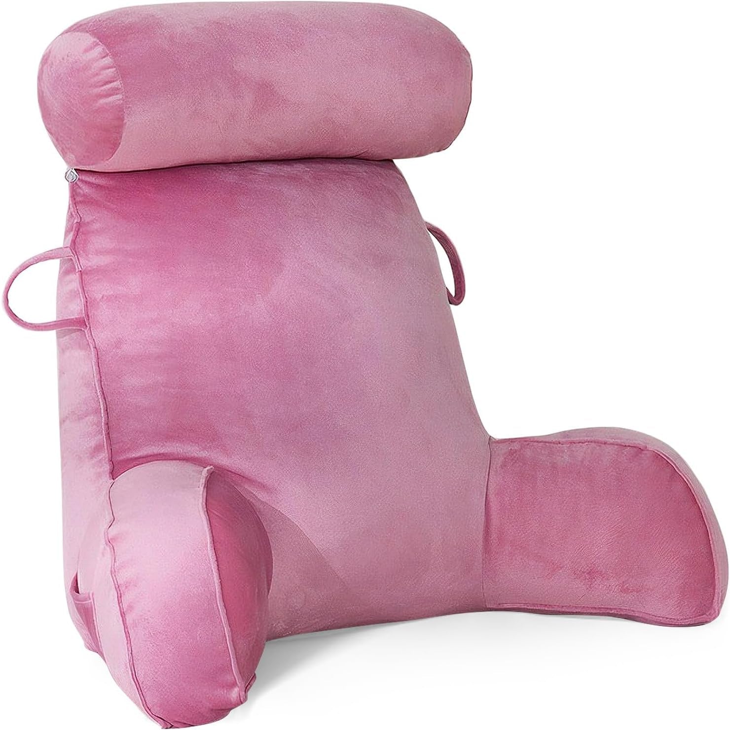 XL-Lesekissen für Bett und Sofa mit abnehmbarer Nackenrolle, ideales Rückenkissen für Erwachsene mit Memory-Schaum für bequemes Lesen, Arbeiten, Spielen, Fernsehen, Entspannen (Pink)