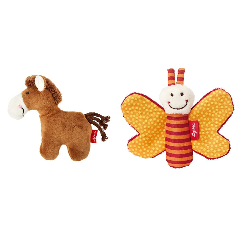 41174 Klapperschlange, rote Sterne, Babyspielzeug für Mädchen und Jungen, empfohlen ab Geburt, braun, & 41181 rote Sterne, Schmetterlingsfänger, Spielzeug für Mädchen und Jungen, Babyspielzeug, empfohlen ab Geburt, orange, Bebe Naty Shop Toys Standardtitel