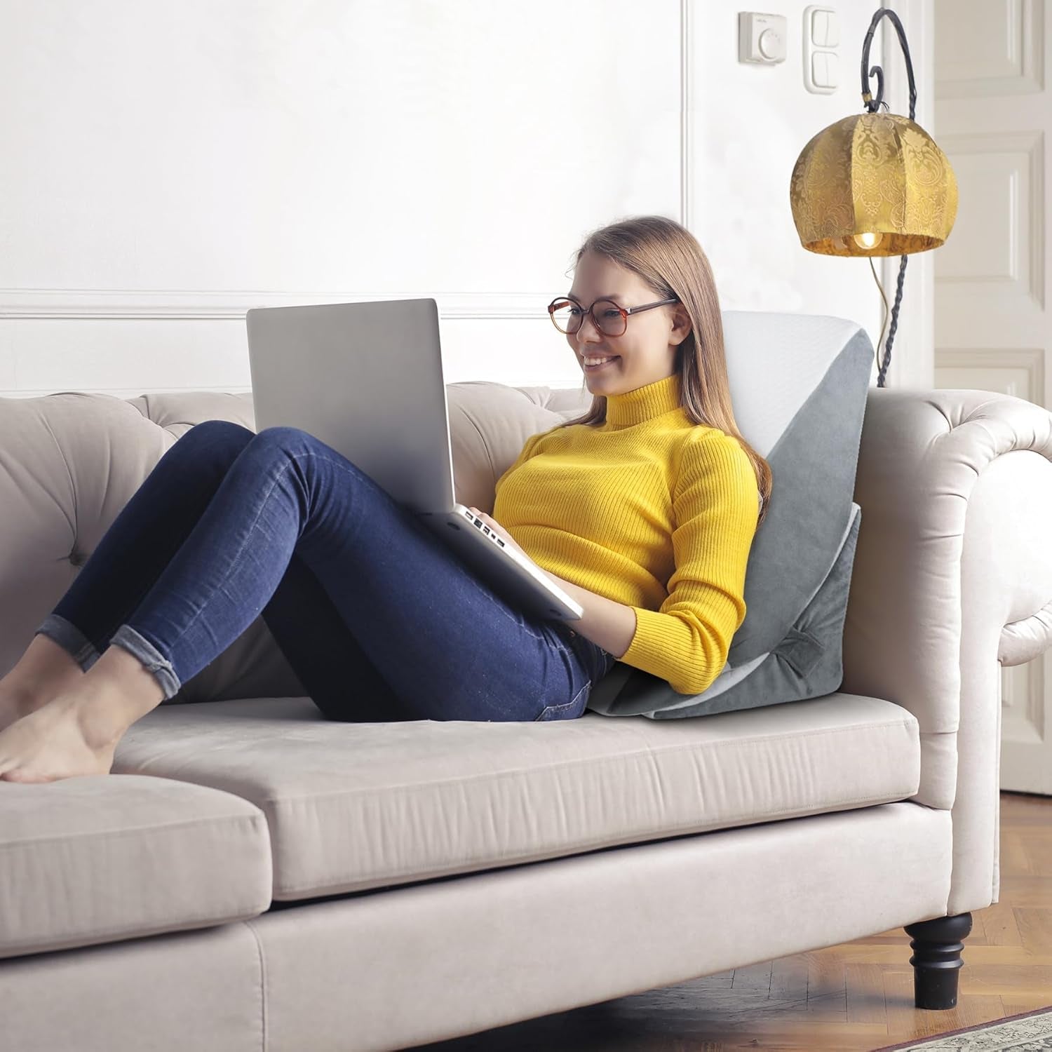 Verstellbares Keilkissen, hochdichtes Schaumstoff-Lesekissen mit Nackenrolle für Bett und Couch, ergonomischer Bettkeil für Schlaf-Reflux-Apnoe, Beinkissen, Rückenkissen zum Lesen, Spielen oder Fernsehen
