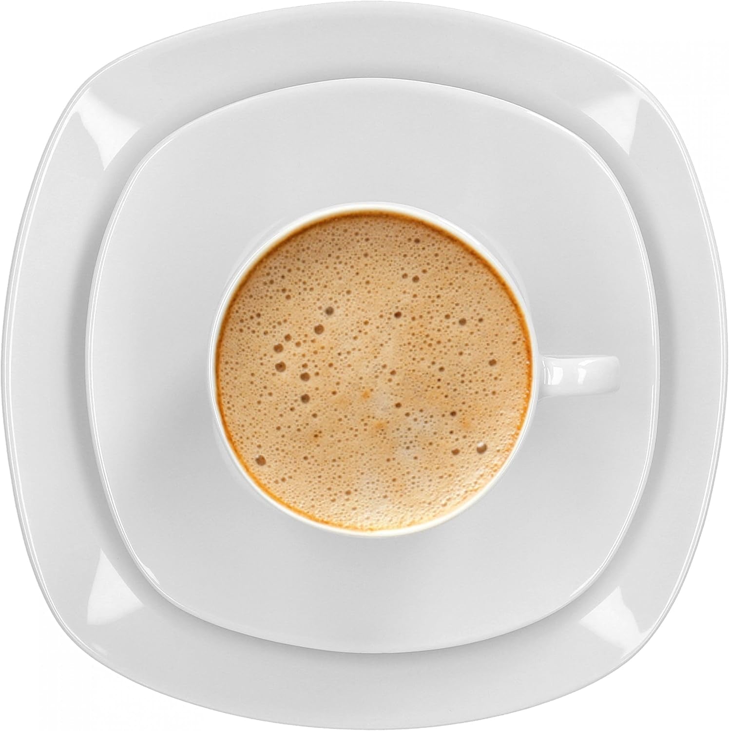 Van Well Lilli Kaffeeservice für 12, 36-teiliges quadratisches weißes Porzellan-Geschirrset mit gebogenen Kanten für einen perfekt arrangierten Couchtisch – spülmaschinenfest