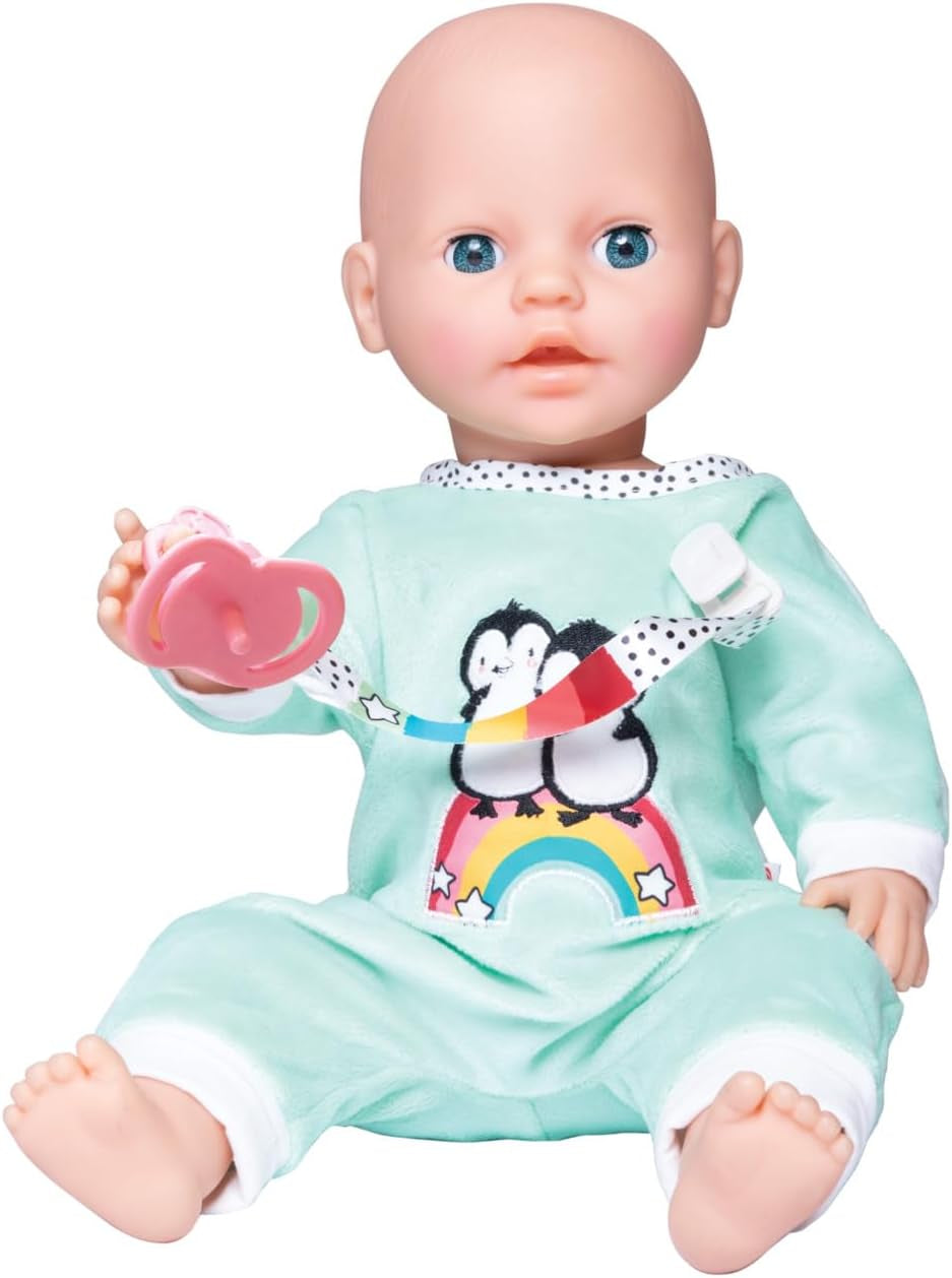 Heless 1181 – Puppenoverall im Polka Dot-Pinguin-Design aus weichem Velours mit hochwertiger Stickerei, Größe 28–35 cm