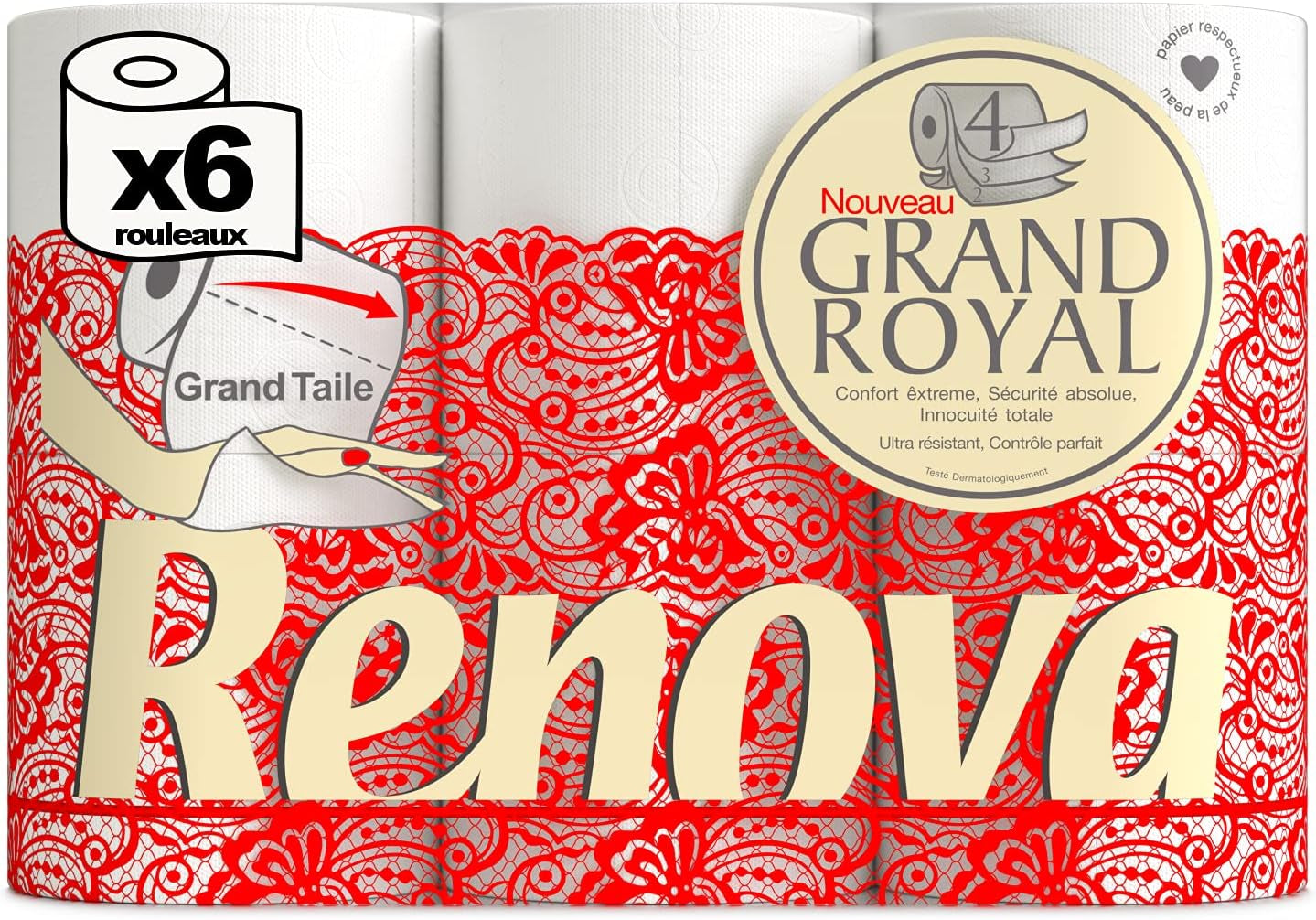 Toilettenpapier Renova Renova Grand Royal 4-lagig – 6 Rollen, groß (5er-Pack)