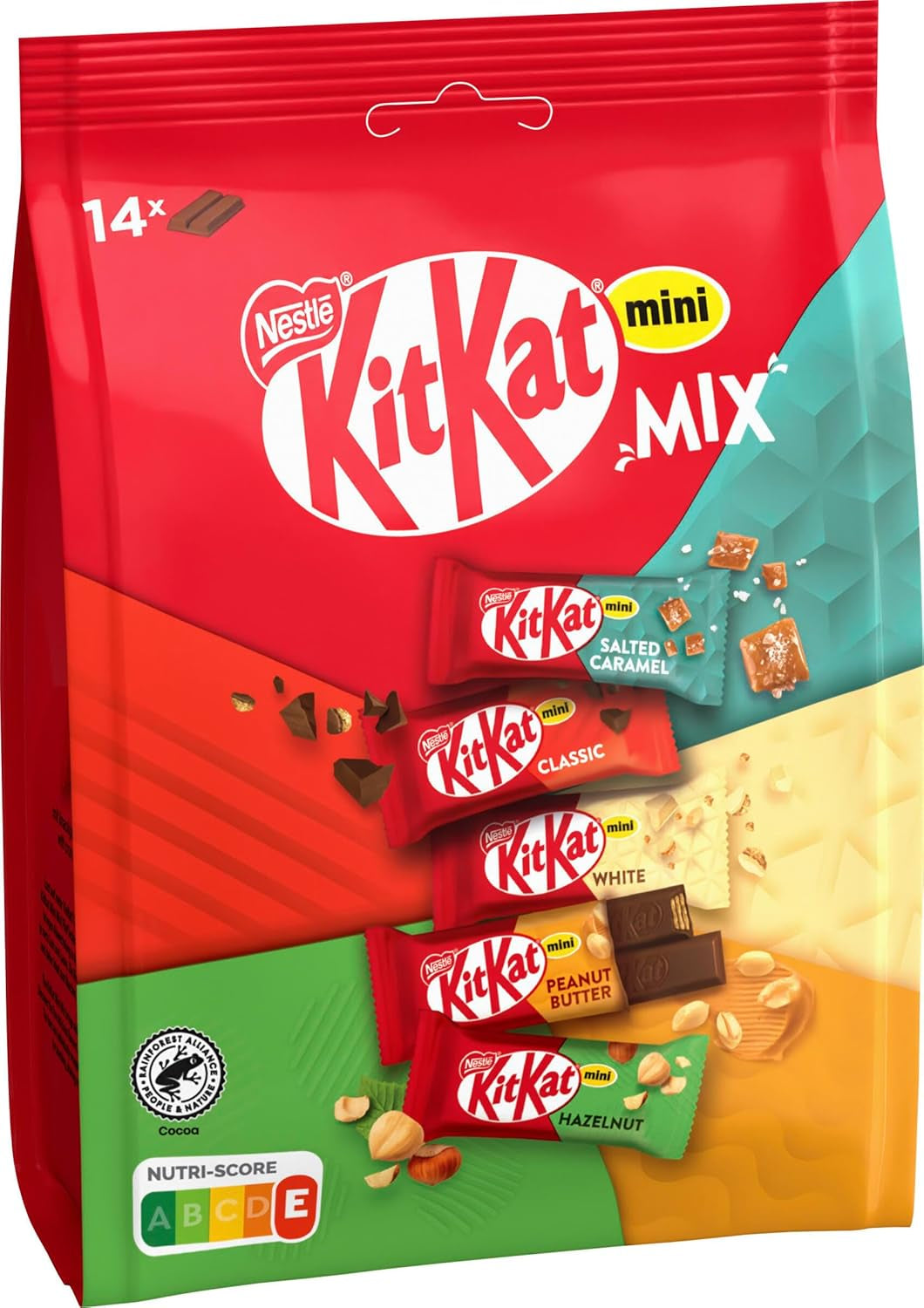 Nestlé Mini Mix KitKat Schokoriegel, fünf köstliche Geschmacksrichtungen, 14 Riegel, 1 Packung (1 Beutel x 197,4 g)