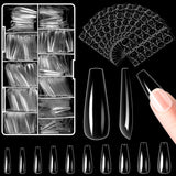 Alyvisun Ballett-Nagelspitzen, 500 Stück, vollständig abdeckende Acryl-Nagelspitzen mit 240 Stück Nagelaufkleber-Set, 10 Größen, transparente Gel-Nagelspitzen, weiche Gel-Nagelspitzen, Ballerina-Nagelspitzen