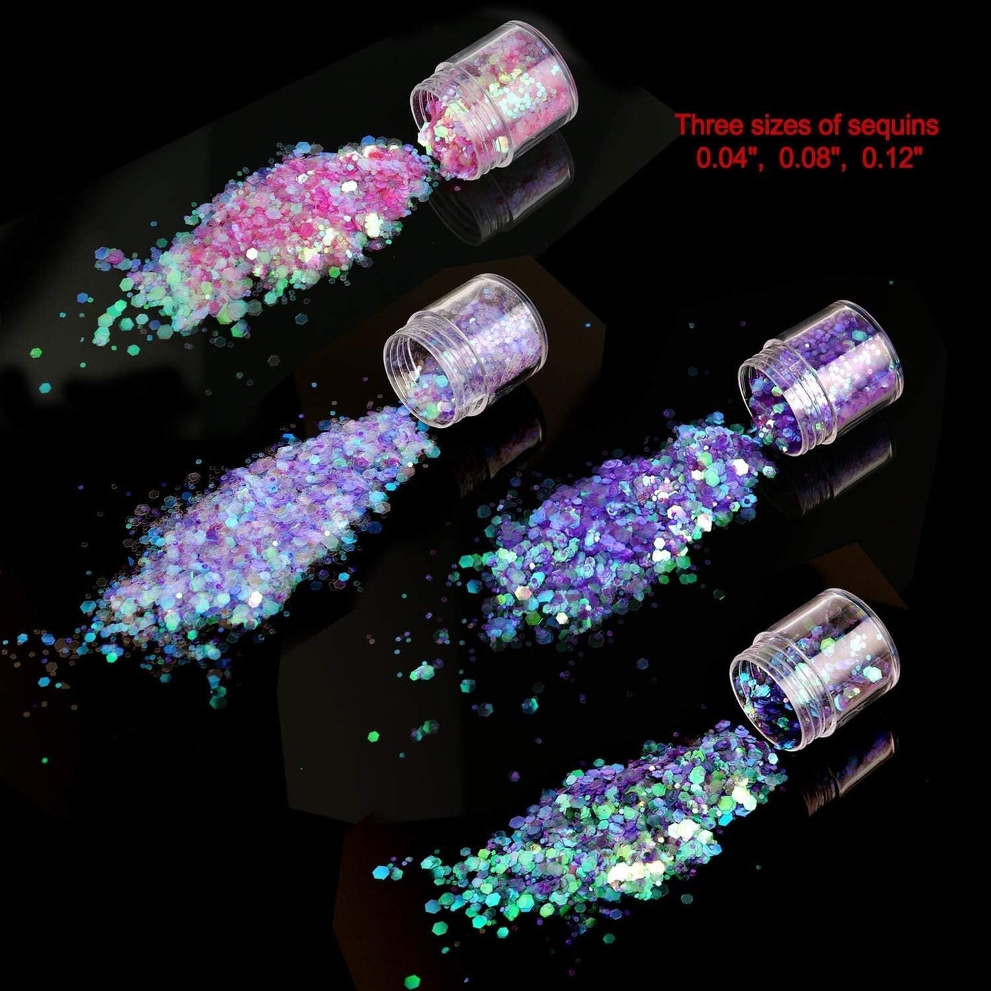 HOWAF 12 Boxen Nagelglitzer, Gesicht, Körper, Pinsel, Glitzer, Make-up, Nagelglitzer, Augen, Lippen, Haare, Körper, Dekoration, Halloween, Weihnachten, Festival, Maskerade, Make-up-Zubehör