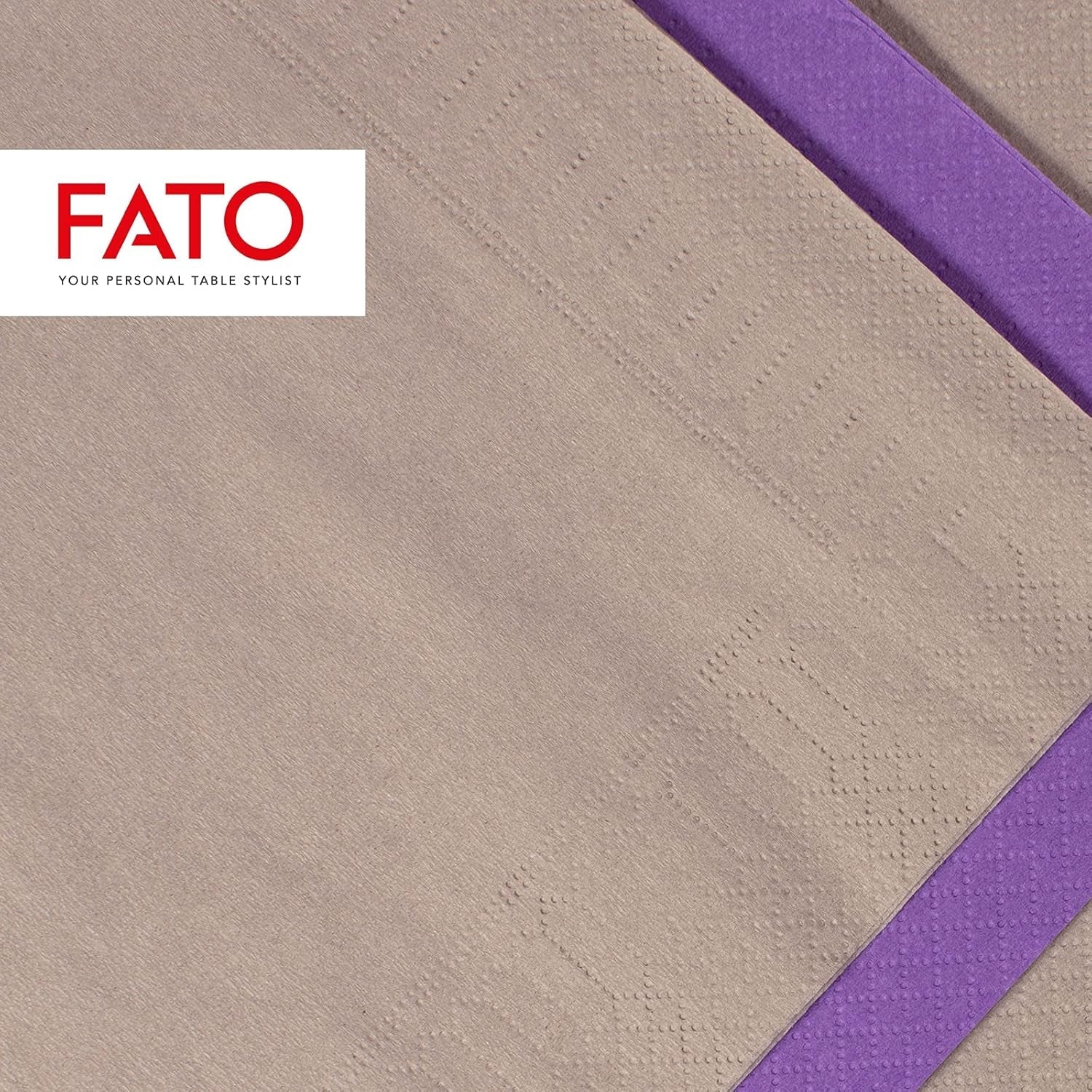 Fato, Einweg-Papierservietten, ideal für zwanglose Mittagessen und Buffets, Packung mit 50 Servietten, Größe 33 x 33, in 4 gefaltet, 2 Schichten, Turteltaube, 100 % reines Zellulosepapier, FSC-zertifiziert