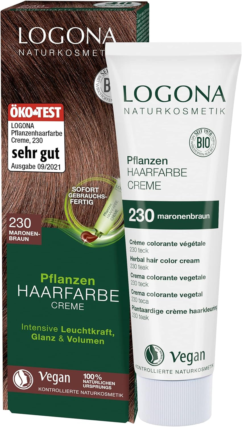 LOGONA Naturkosmetik Pflanzenhaarfarbe Creme 240 Nougatbraun, Naturfarbe für braunes Haar mit Henna, Färbecreme für Brauntöne, Coloration für dunkles Haar, 150ml Haarfarbe Naty Shop 230 Kastanienbraun [tec]