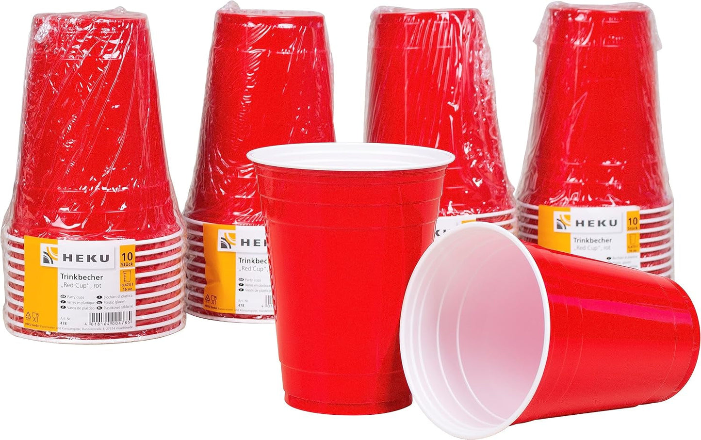 HEKU 191-tlg. USA-Party-Set I Pappteller Ø23 cm, rote Becher, 3-lagige Servietten 33 x 33 cm, Deko-Picker, Wimpelkette 10 m I perfekt für Mottopartys und Nationalfeiertage