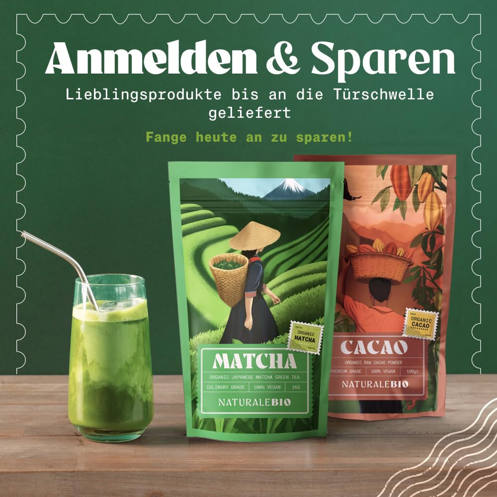 Naturalebio BIO Grüntee-Pulver 100 g. Zum Kochen und Backen. Original japanischer Matcha. Grüner Tee aus Japan, vegan, glutenfrei und gentechnikfrei. Natürliches Bio-Produkt.