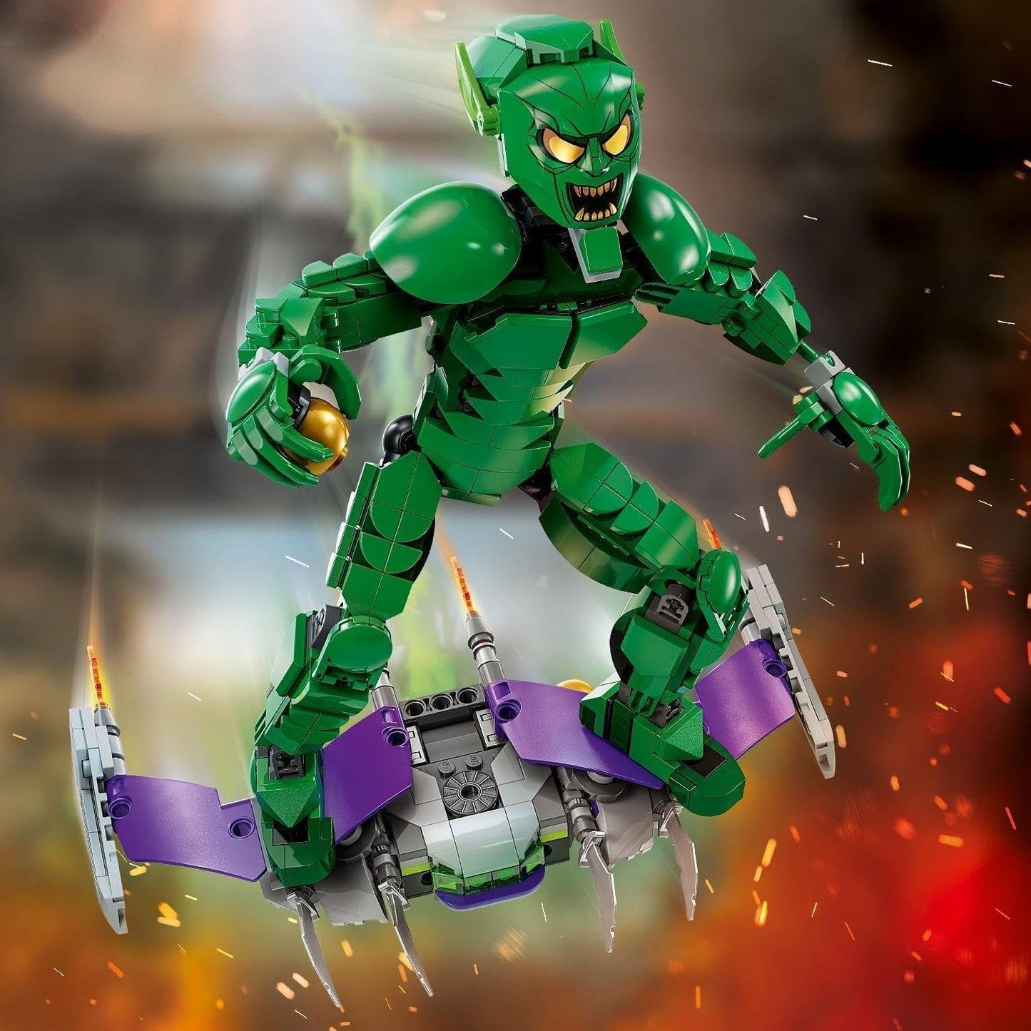 LEGO Marvel Green Goblin Baufigur, Superschurke, bewegliches Bauspielzeug für Kinder ab 8 Jahren, Jungen und Mädchen, Spider-Man-Universum-Set mit Schiebereglern und Kürbisbomben, Superhelden-Geschenkidee 76284 Bausets Besuchen Sie den LEGO-Store