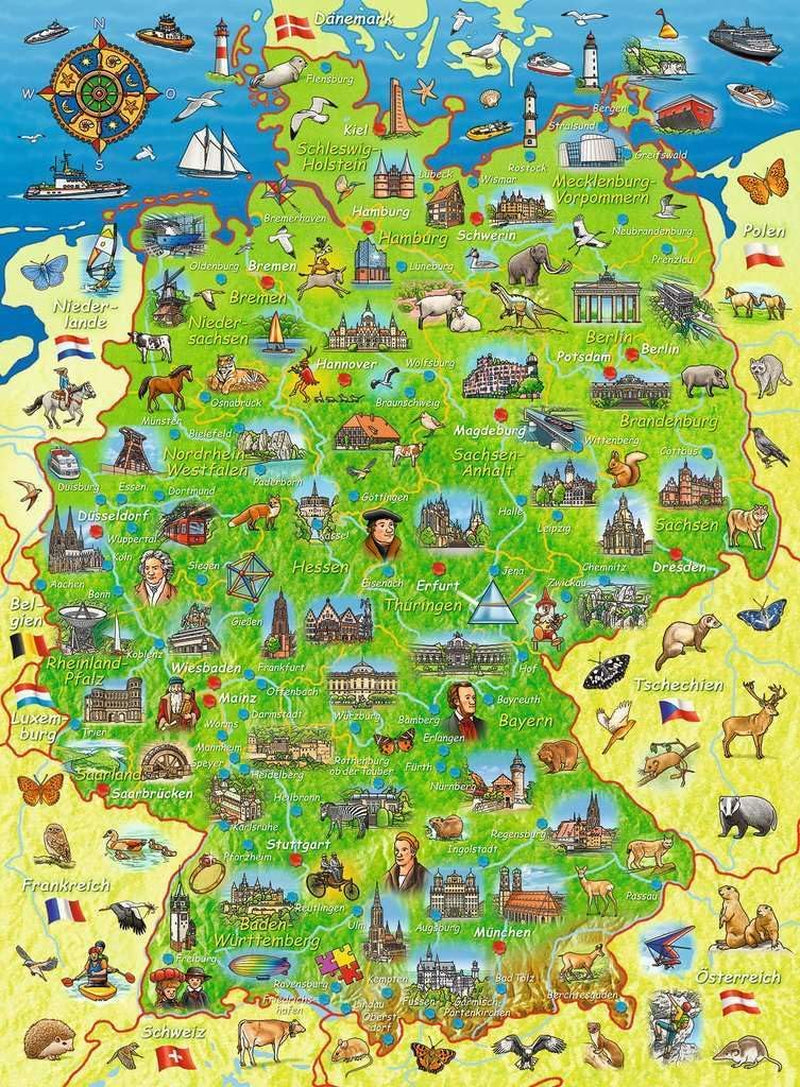Ravensburger Kinderpuzzle - Farbige Deutschlandkarte - 200-teiliges Puzzle für Kinder ab 8 Jahren Puzzle Naty Shop