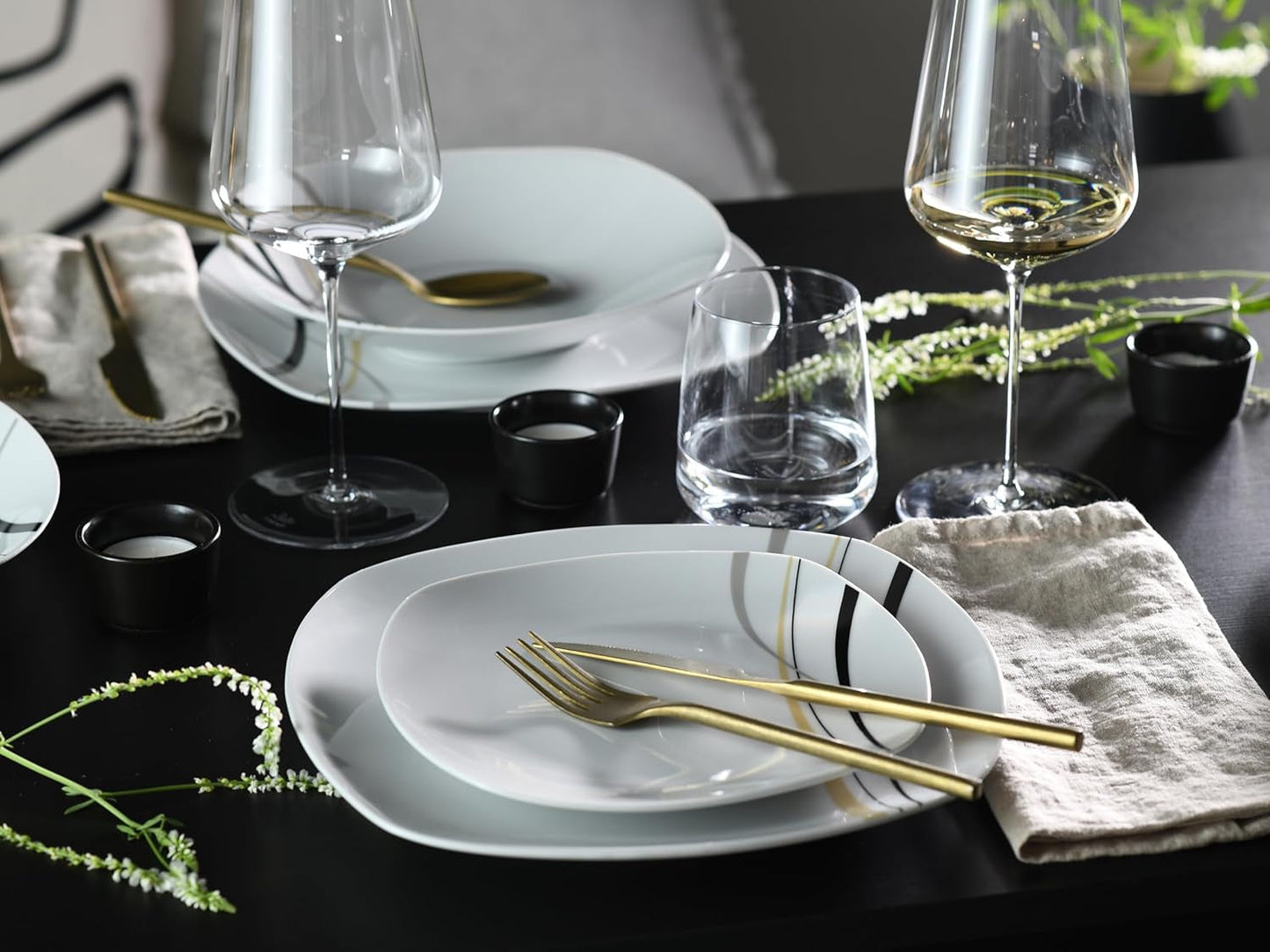 CreaTable 24029 Square City Line Serie 6-Personen-Porzellan-Geschirrset, 12-teilig, spülmaschinen- und mikrowellengeeignet, hochwertige Herstellung