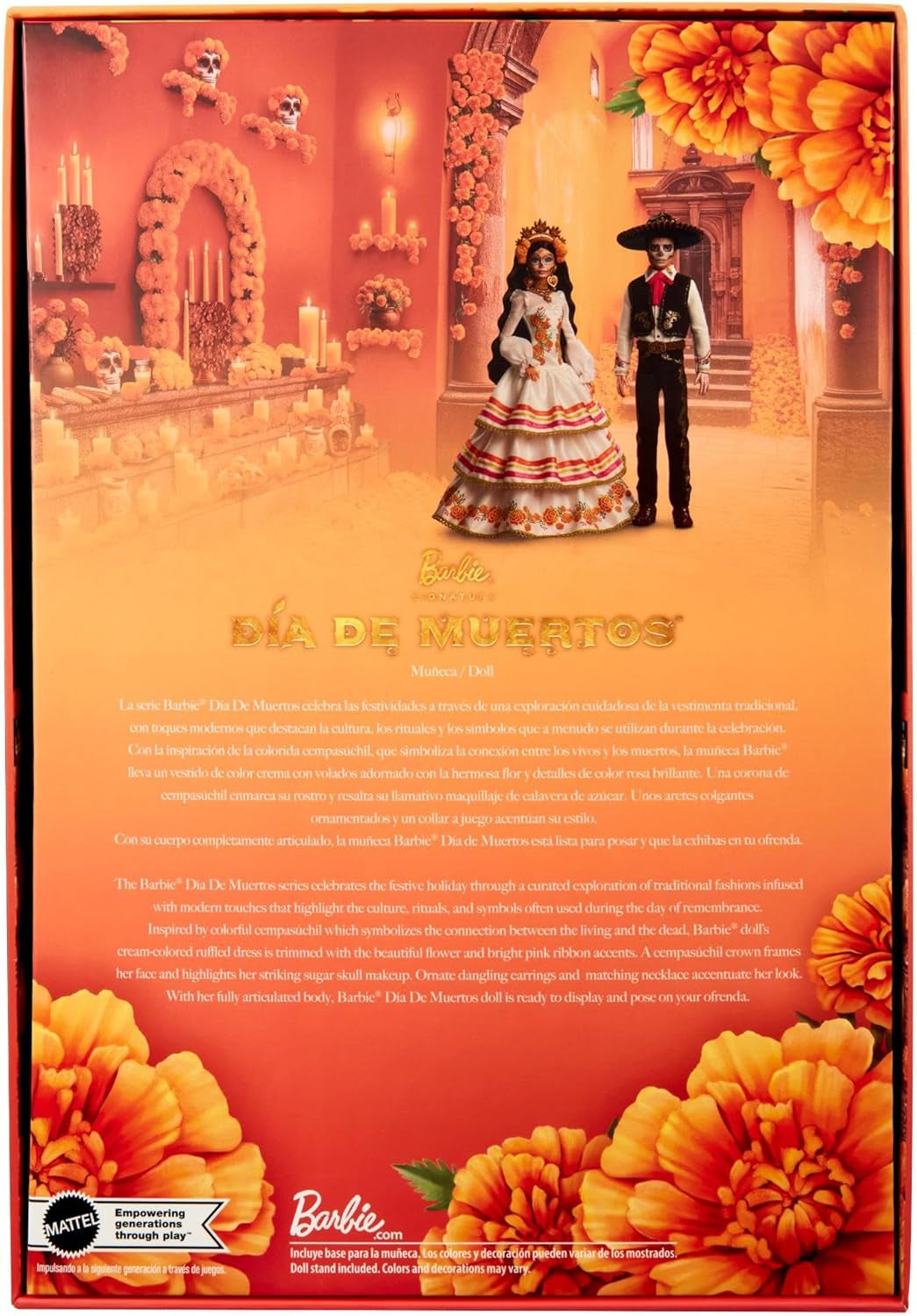 Barbie Signature Day of the Dead 2025-Puppen-Sammelfigur in cremefarbenem Kleid mit Rüschen, Ringelblumen und Schleifen, Blumenkrone im Haar und Calavera-Gesichtsbemalung, JBJ05