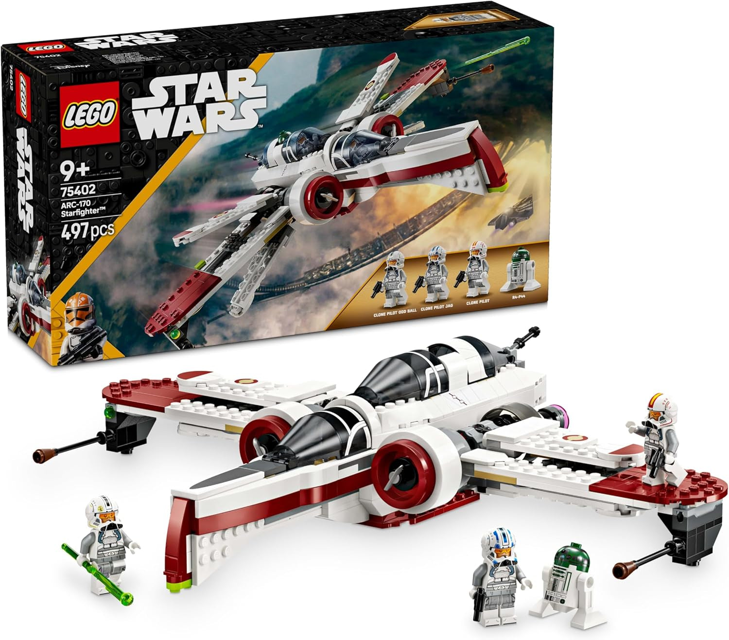 LEGO Star Wars 75402 ARC-170 Starfighter-Spielzeug mit 4 Minifiguren, darunter Klonpilot und R4-P44-Droide, Sammlerstück, Geschenk für Fans von „Die Rache der Sith“ und Jungen und Mädchen ab 9 Jahren. Bausätze Besuchen Sie den LEGO-Store Standardtitel