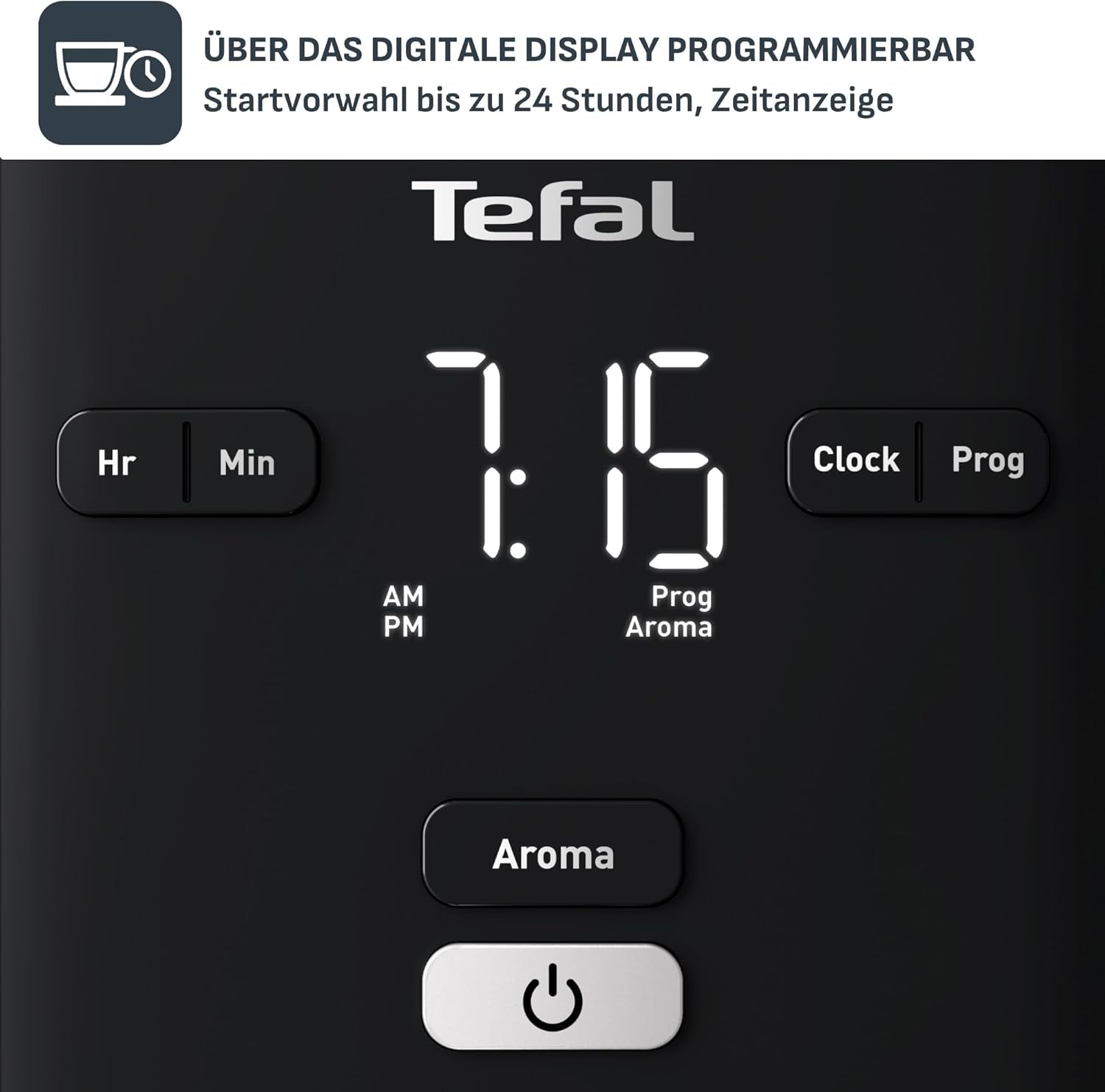 Tefal Smart'n Light Espressomaschine mit Timer, Espressomaschine mit programmierbarem Filter 1,25 l, Aromafunktion für intensives Aroma, Warmhaltefunktion, Anti-Tropf und leicht zu reinigen, Schwarz
