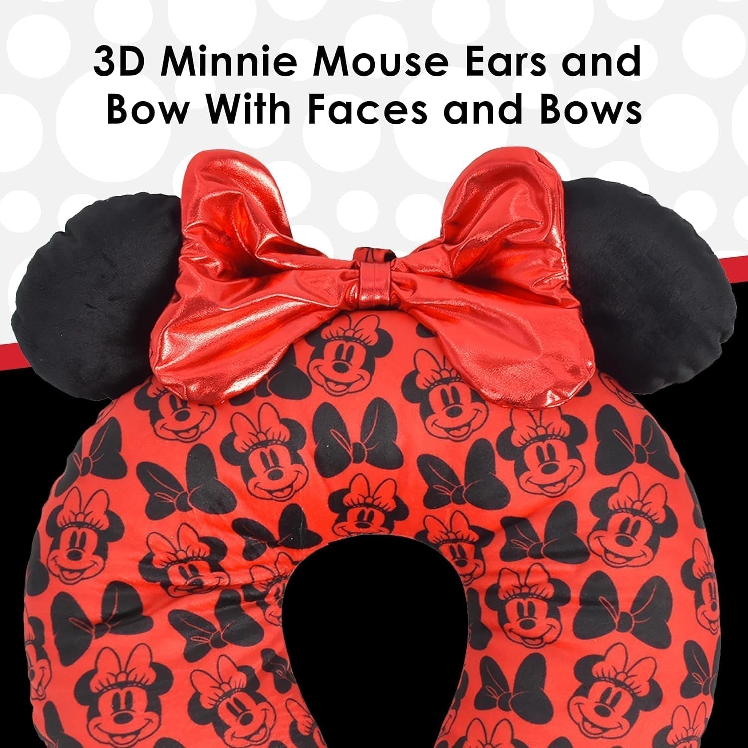 Ful Concept One Disney Minnie Mouse Reise-Nackenkissen mit 3D-Ohren und Feder für Flugzeug, Auto und Büro, bequem und atmungsaktiv, rot/schwarz Naty Shop Reisekissen