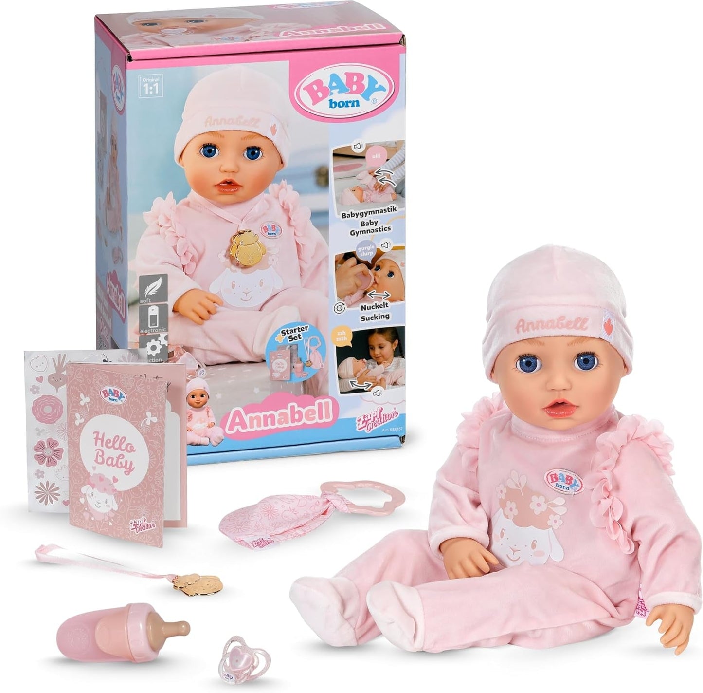 BABY Born Annabell 43 cm – Weiche Puppe mit 7 elektronischen Funktionen und Sound – Geeignet für Kinder ab 3 Jahren – Puppe inklusive Zubehör – Benötigt Batterien