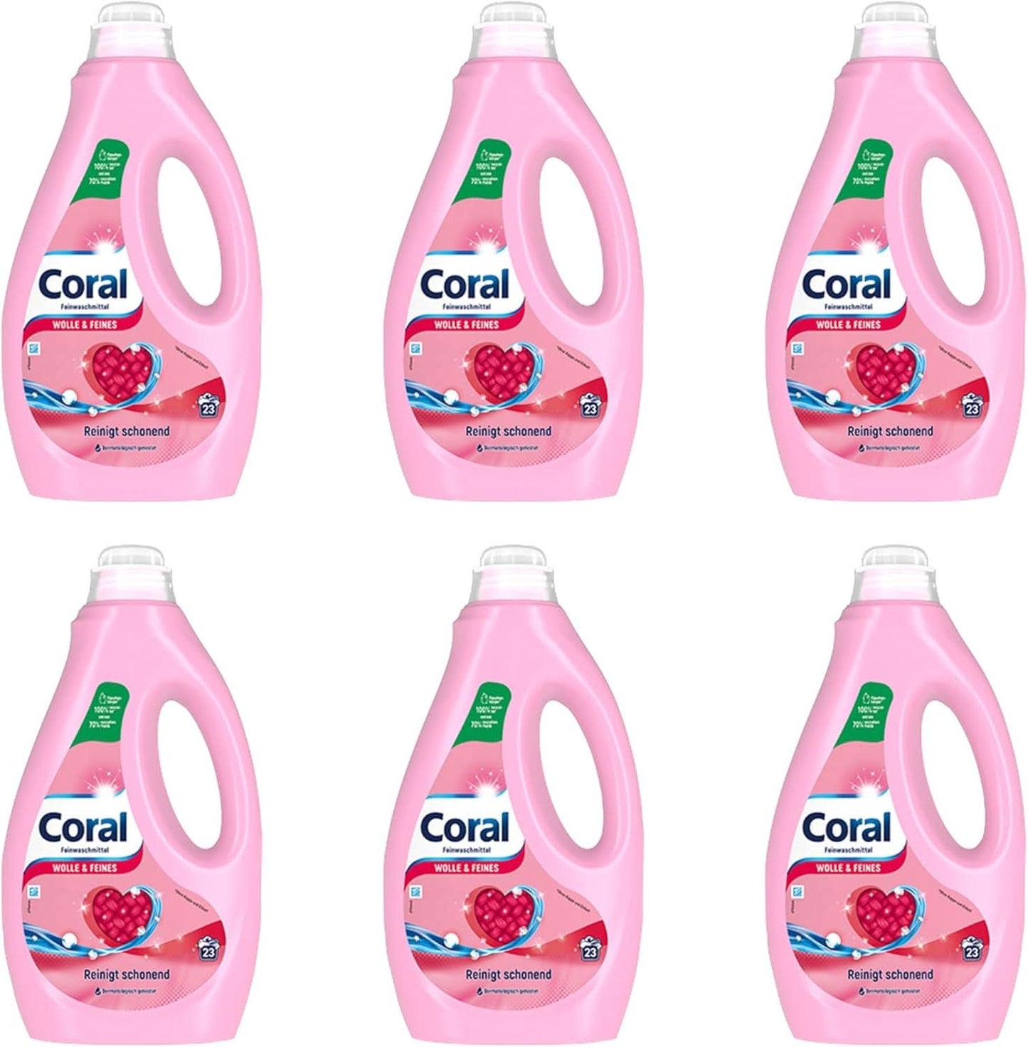 Coral Feinwaschmittel für Wolle und Feinwäsche, 23 Waschgänge, 1,15 Liter Waschmittel Naty Shop Set 6 x 1,15 Liter