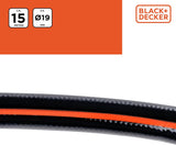 BLACK+DECKER Gartenschlauch 15 Meter – Ø19MM – Strapazierfähiges PVC – Den Garten bewässern, das Auto waschen, den Pool füllen – Kompatibel mit jedem Standard-Wasserhahn – Schwarz/Orange