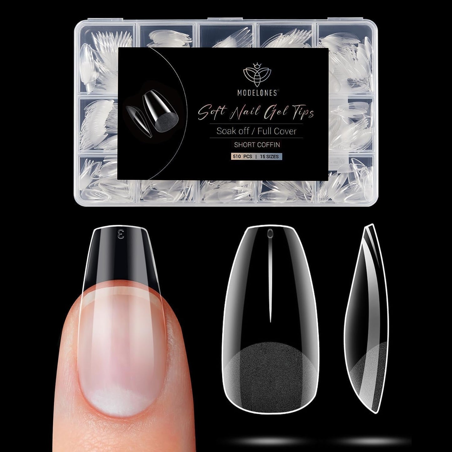 Modelones Nagelspitzen 510 Stück – Full-Cover-Nagelspitzen-Set, Gel-Spitzen-Set, vorpolierte PMMA-Harz-Nagelspitzen, künstliche Nägel zum Aufkleben von Nagelkunst-DIY, kurzes Squoval