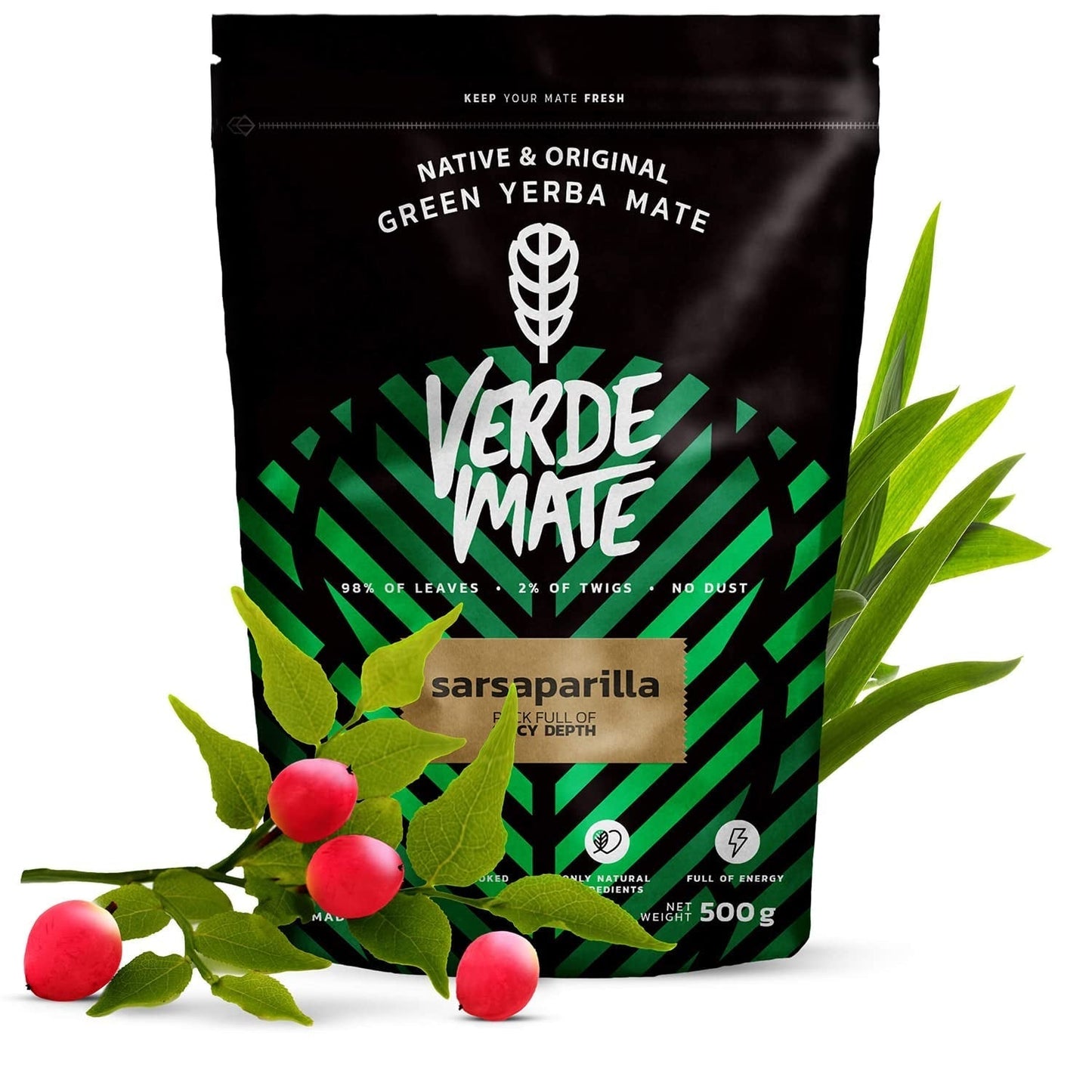 Kräuter-Yerba-Mate-Tee-Set | Yerba Mate mit Kräutern | Green Mate Green Energy Guarana, Guayusa Jazmin, Sarsaparilla | Brasilianischer grüner Yerba Mate | 3X500G